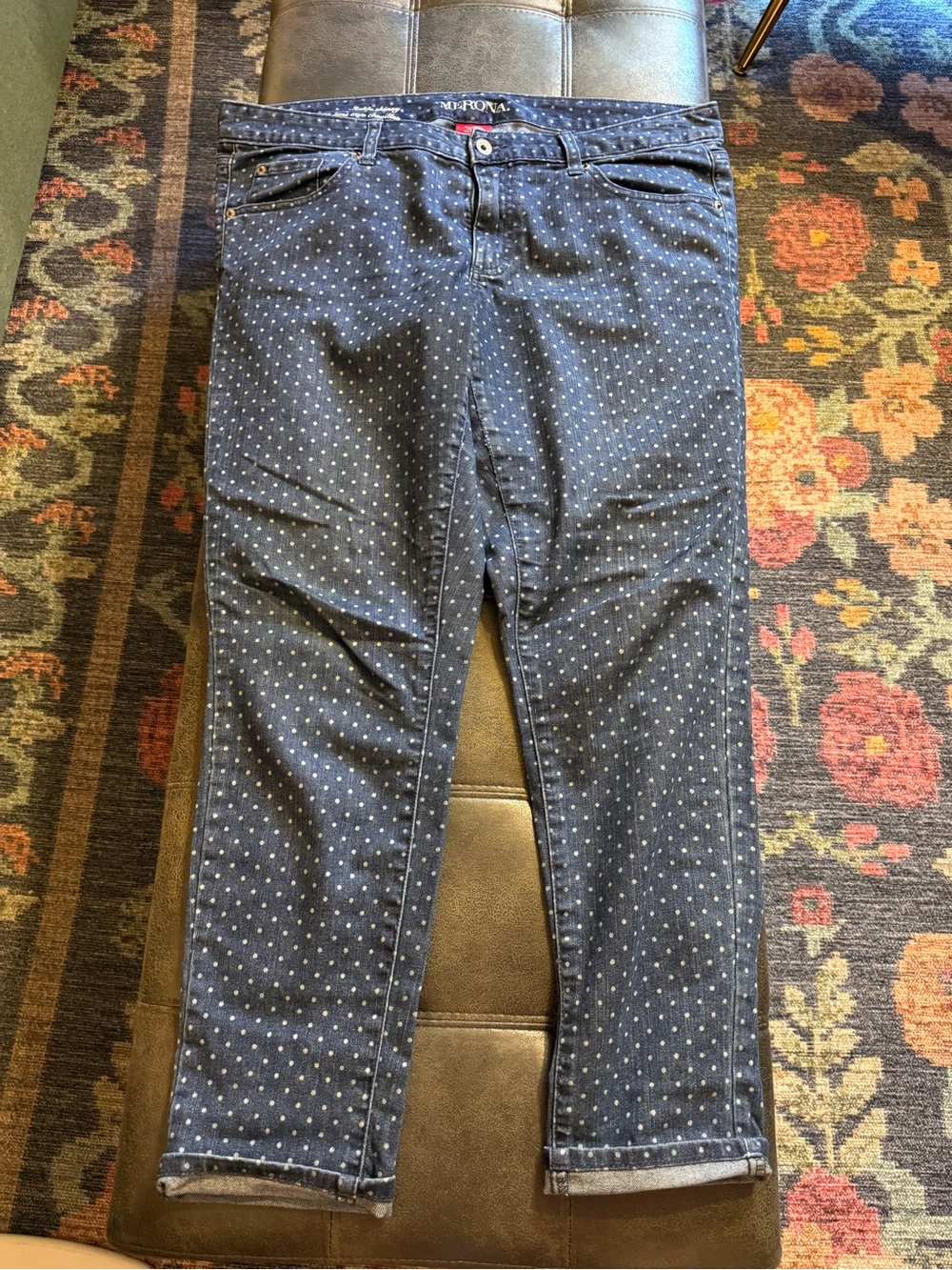 Early 2000s Merona Ankle Skinny Polka Dot Jeans in Dark Blue